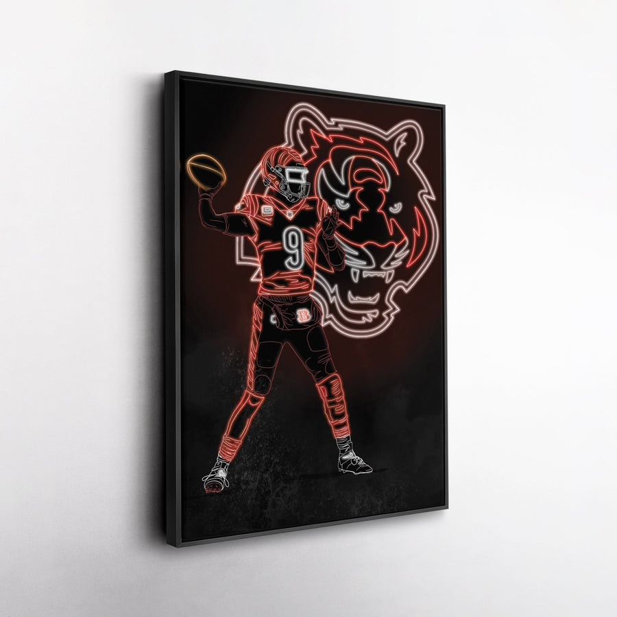 Joe Burrow Neon Canvas Art | Bengals Wall Decor - CanvasNeon