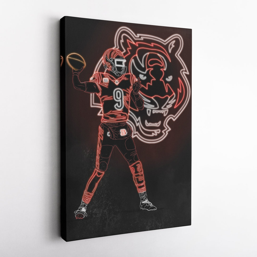 Joe Burrow Neon Canvas Art | Bengals Wall Decor - CanvasNeon