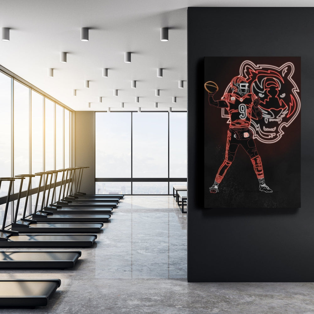 Joe Burrow Neon Canvas Art | Bengals Wall Decor - CanvasNeon