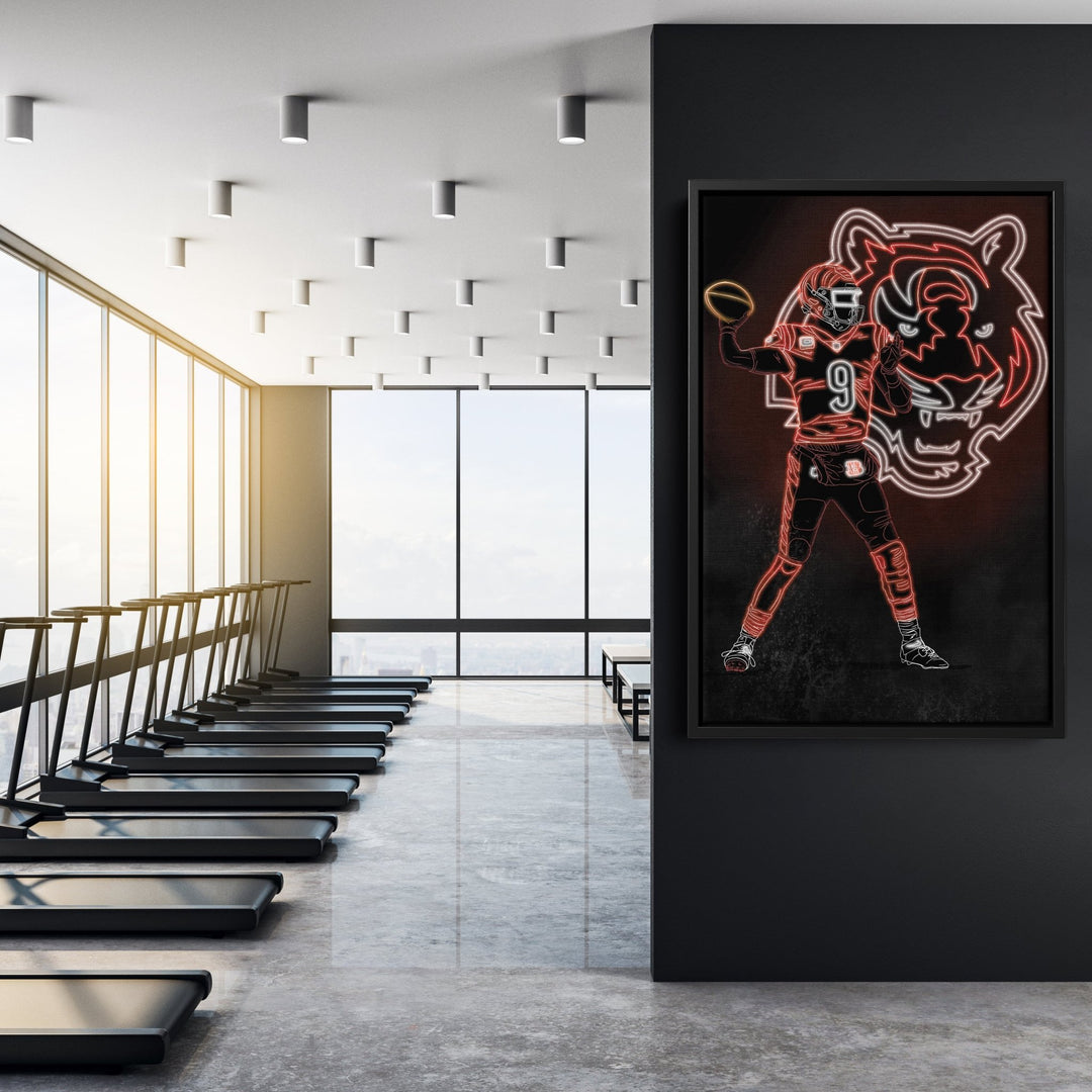 Joe Burrow Neon Canvas Art | Bengals Wall Decor - CanvasNeon