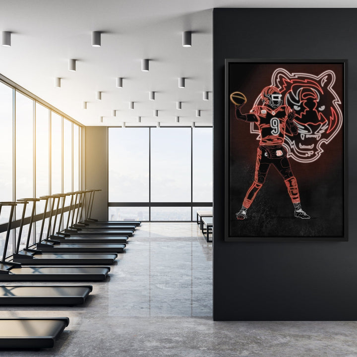 Joe Burrow Neon Canvas Art | Bengals Wall Decor - CanvasNeon