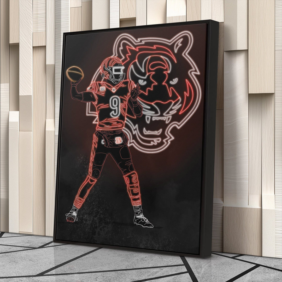 Joe Burrow Neon Canvas Art | Bengals Wall Decor - CanvasNeon