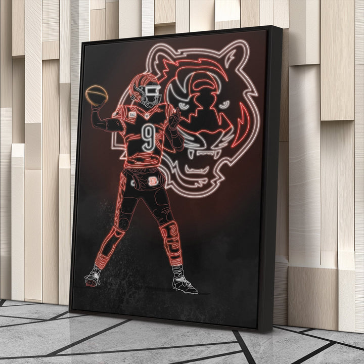 Joe Burrow Neon Canvas Art | Bengals Wall Decor - CanvasNeon