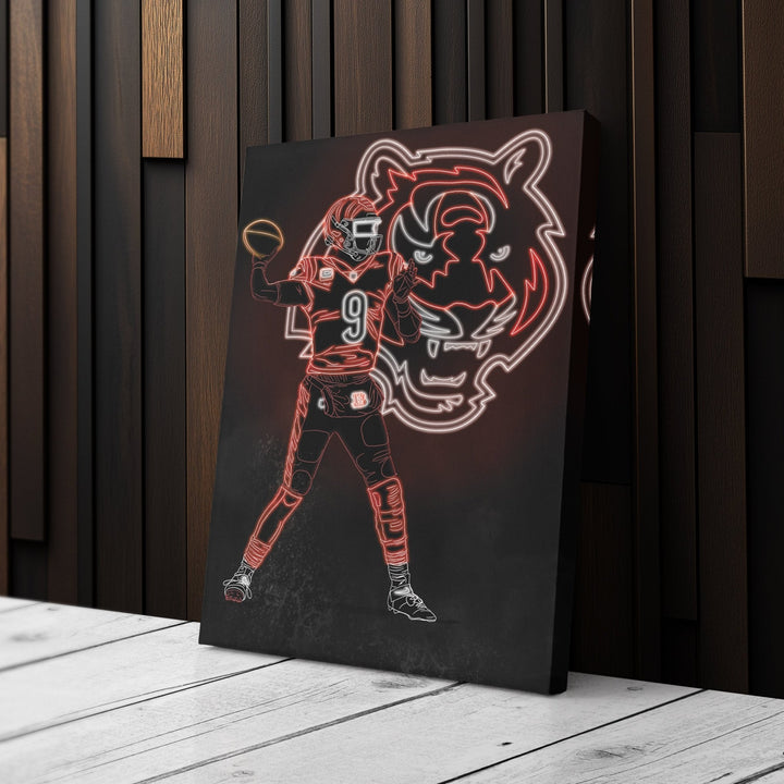 Joe Burrow Neon Canvas Art | Bengals Wall Decor - CanvasNeon