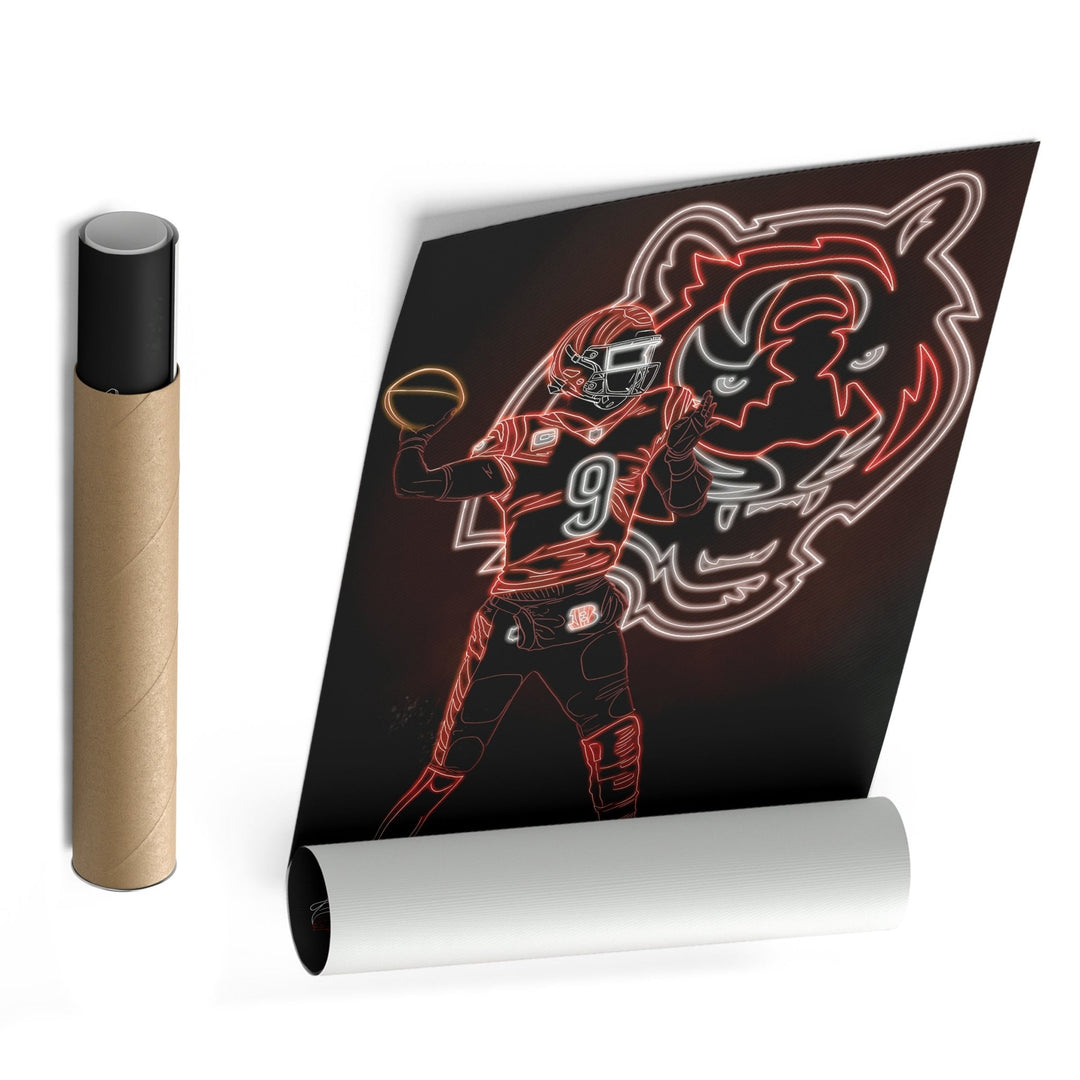 Joe Burrow Neon Canvas Art | Bengals Wall Decor - CanvasNeon