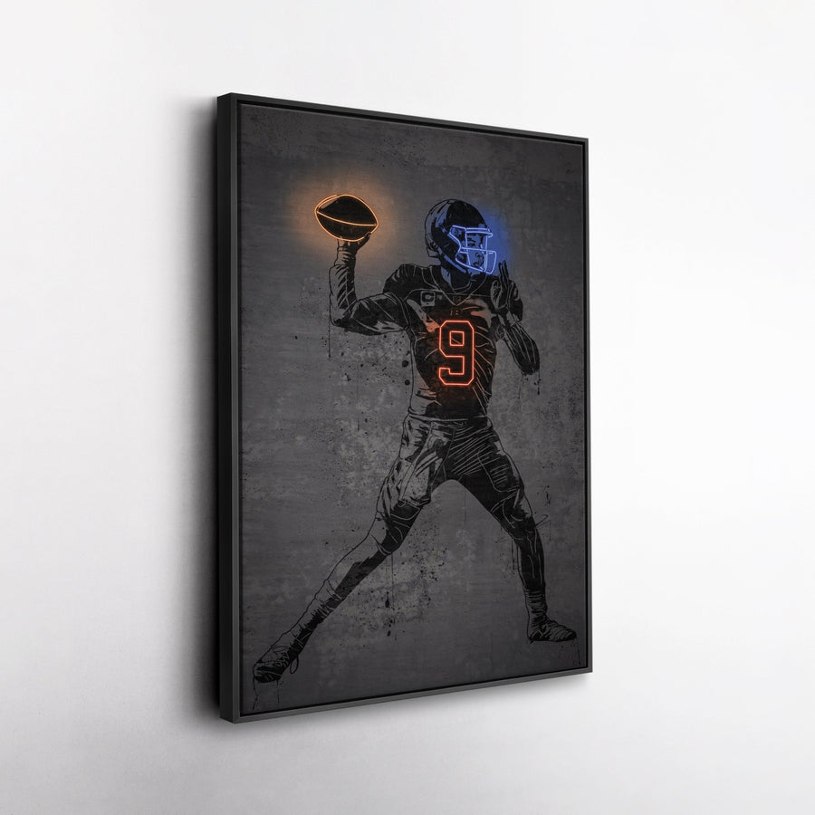 Joe Burrow Neon Canvas Art | Modern Wall Decor for Bengals Fans - CanvasNeon