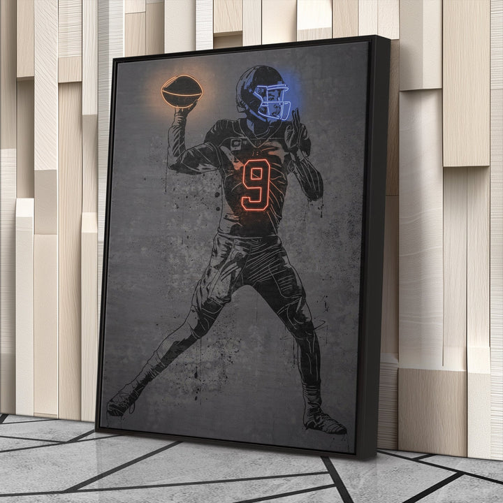 Joe Burrow Neon Canvas Art | Modern Wall Decor for Bengals Fans - CanvasNeon