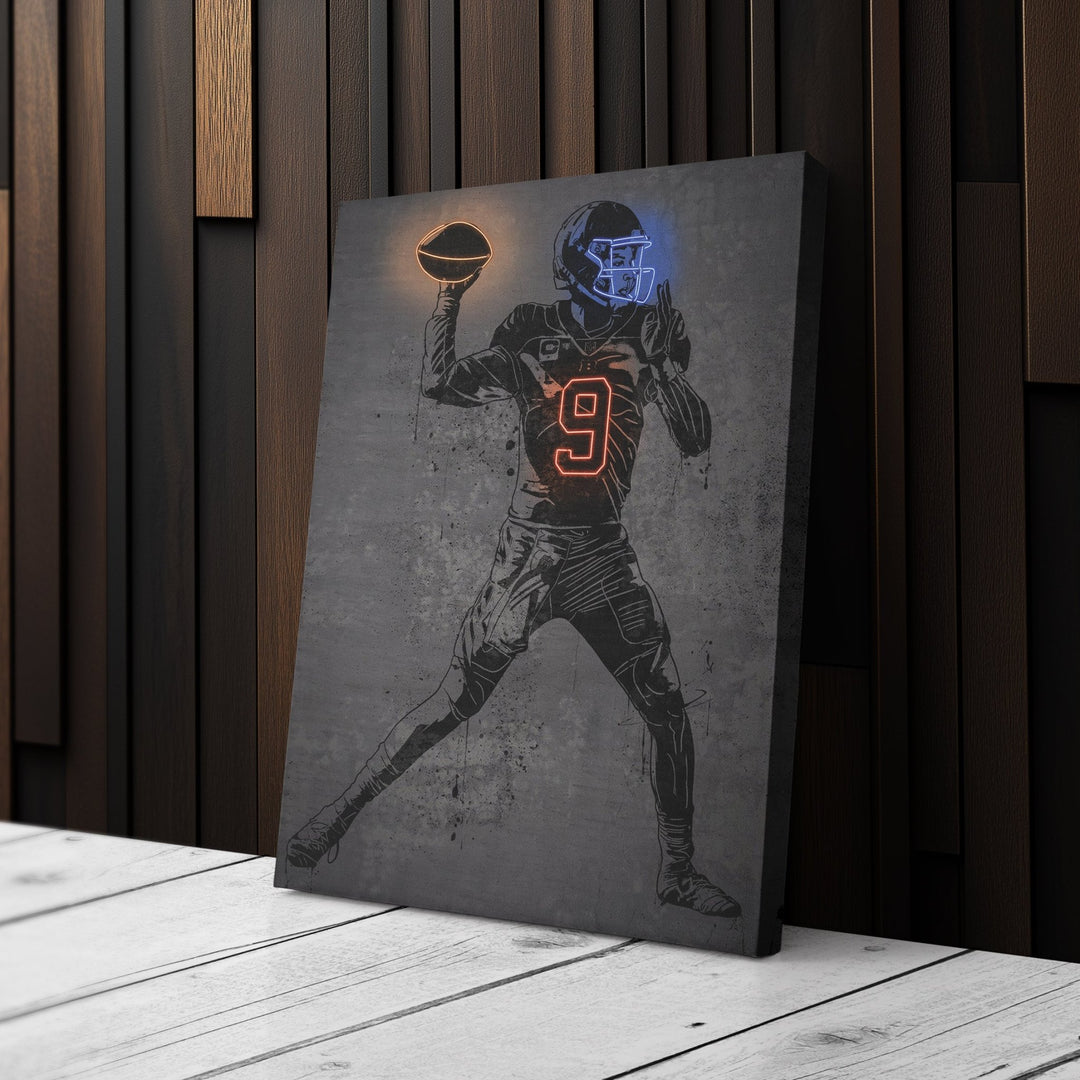 Joe Burrow Neon Canvas Art | Modern Wall Decor for Bengals Fans - CanvasNeon