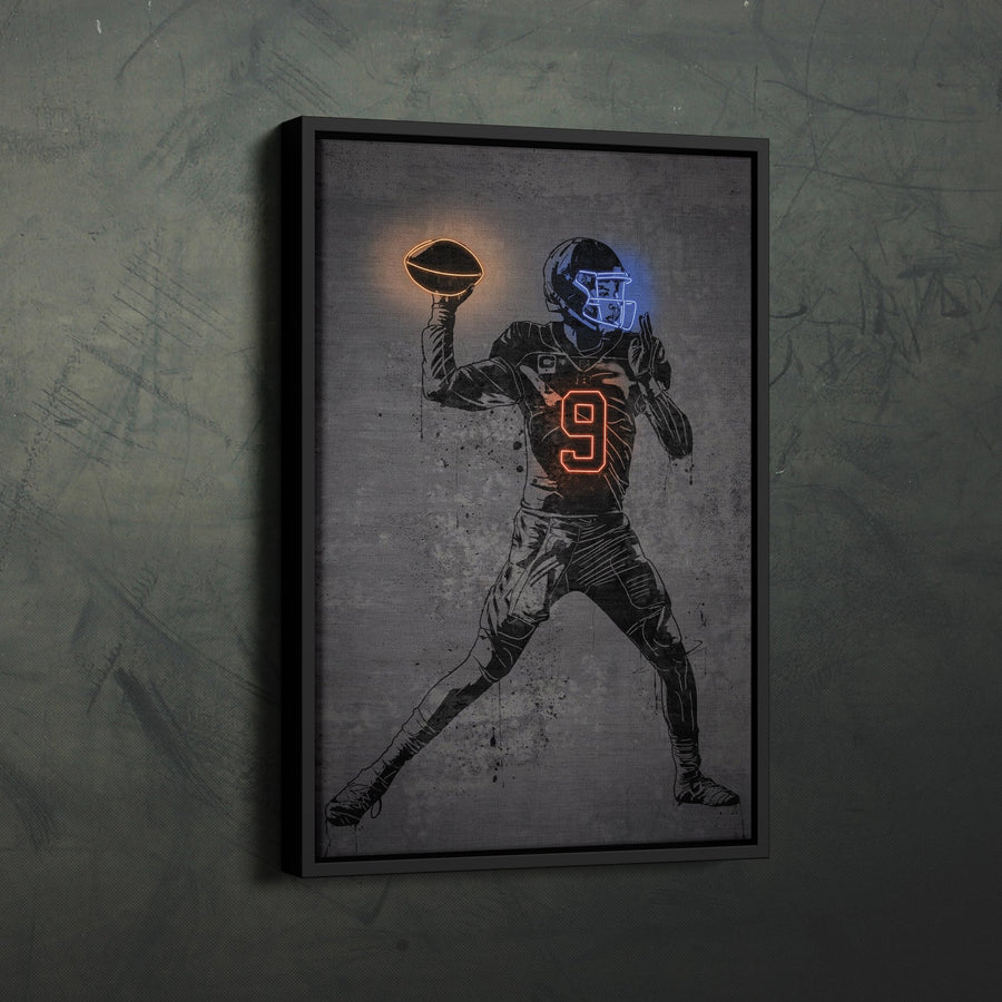 Joe Burrow Neon Canvas Art | Modern Wall Decor for Bengals Fans - CanvasNeon