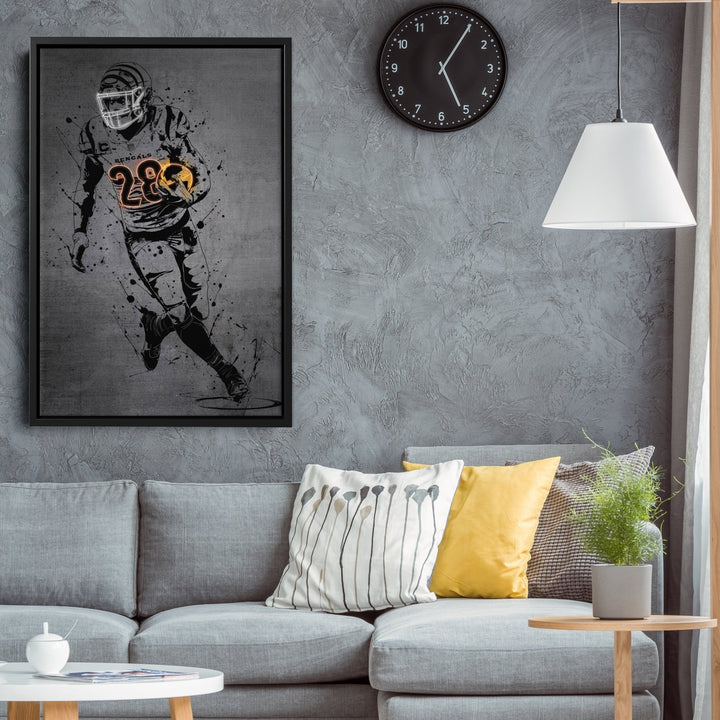 Joe Mixon Neon Canvas Art | Modern Wall Decor for Bengals Fans - CanvasNeon