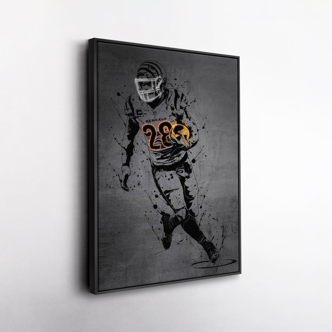 Joe Mixon Neon Canvas Art | Modern Wall Decor for Bengals Fans - CanvasNeon