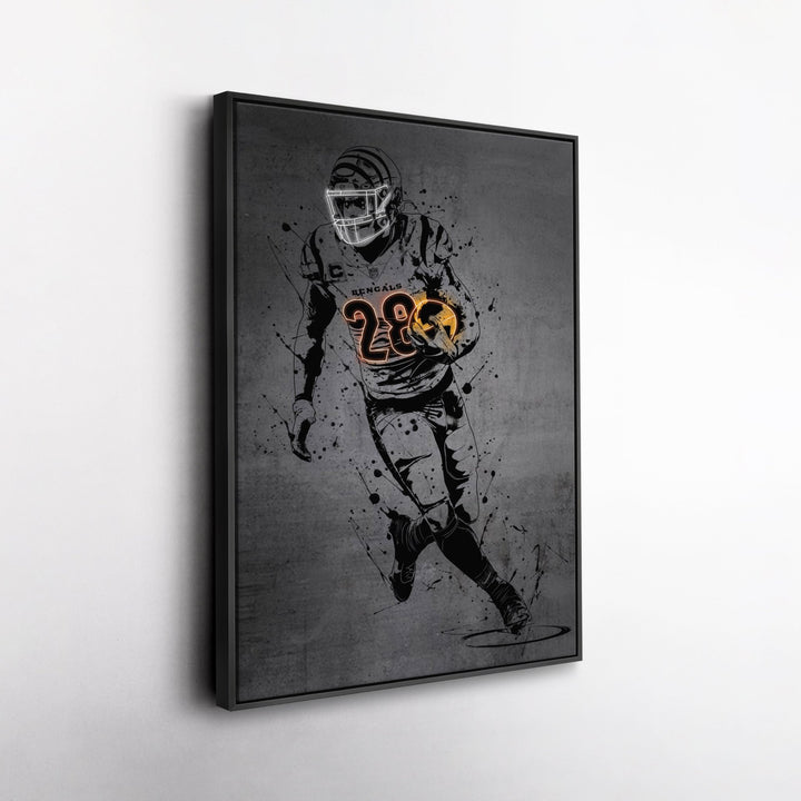 Joe Mixon Neon Canvas Art | Modern Wall Decor for Bengals Fans - CanvasNeon