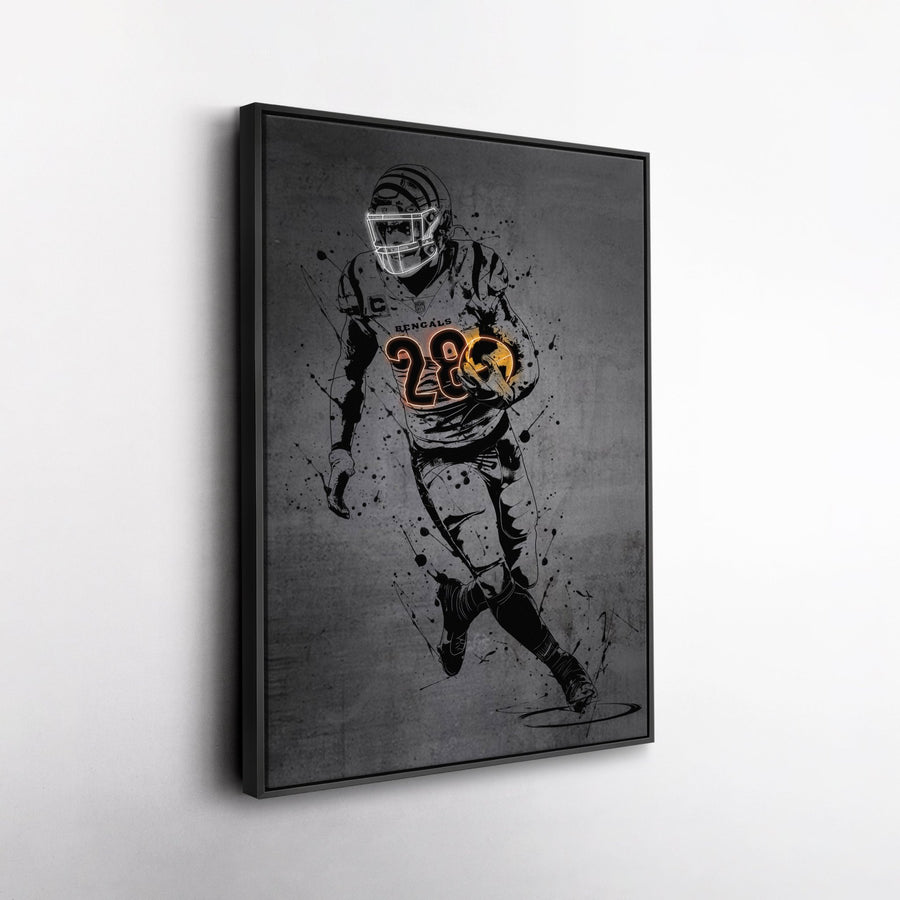 Joe Mixon Neon Canvas Art | Modern Wall Decor for Bengals Fans - CanvasNeon
