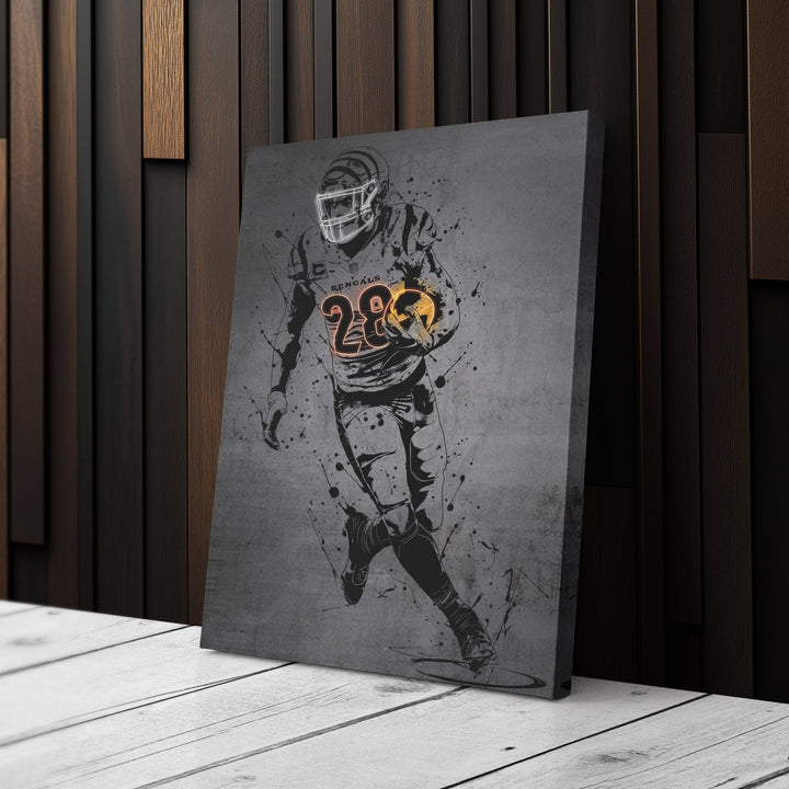 Joe Mixon Neon Canvas Art | Modern Wall Decor for Bengals Fans - CanvasNeon