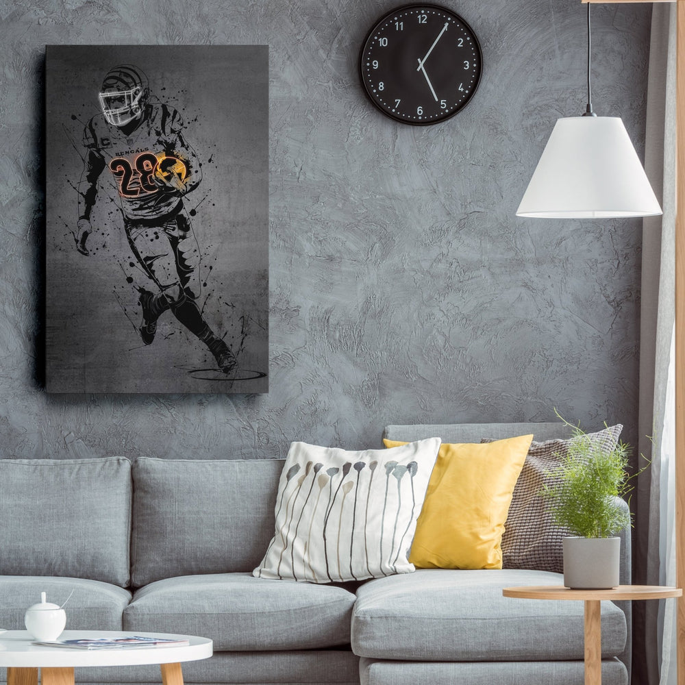 Joe Mixon Neon Canvas Art | Modern Wall Decor for Bengals Fans - CanvasNeon