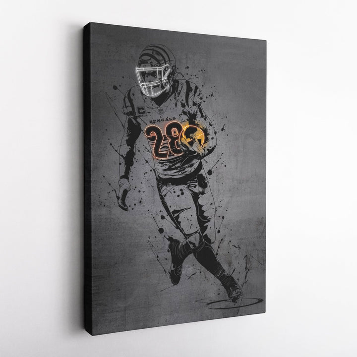 Joe Mixon Neon Canvas Art | Modern Wall Decor for Bengals Fans - CanvasNeon