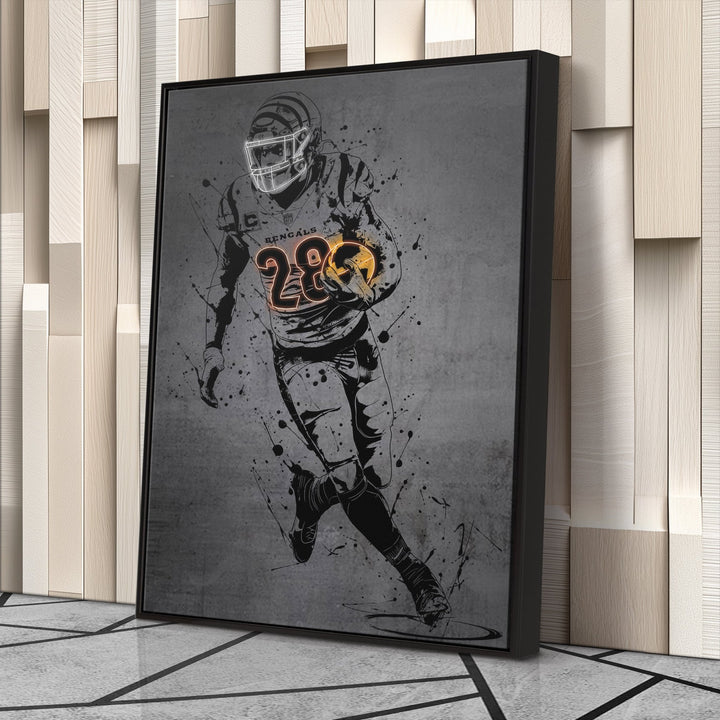 Joe Mixon Neon Canvas Art | Modern Wall Decor for Bengals Fans - CanvasNeon