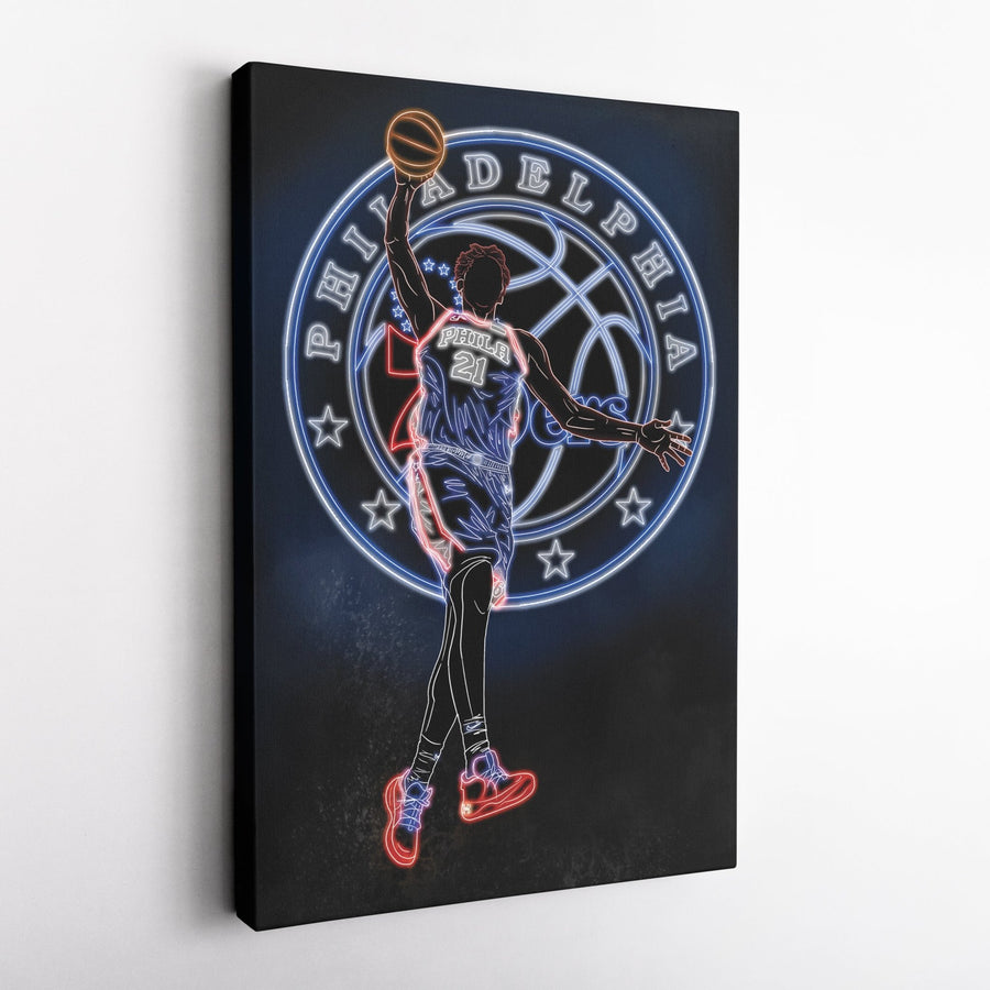 Joel Embiid Neon Canvas Art | 76ers Wall Decor - CanvasNeon