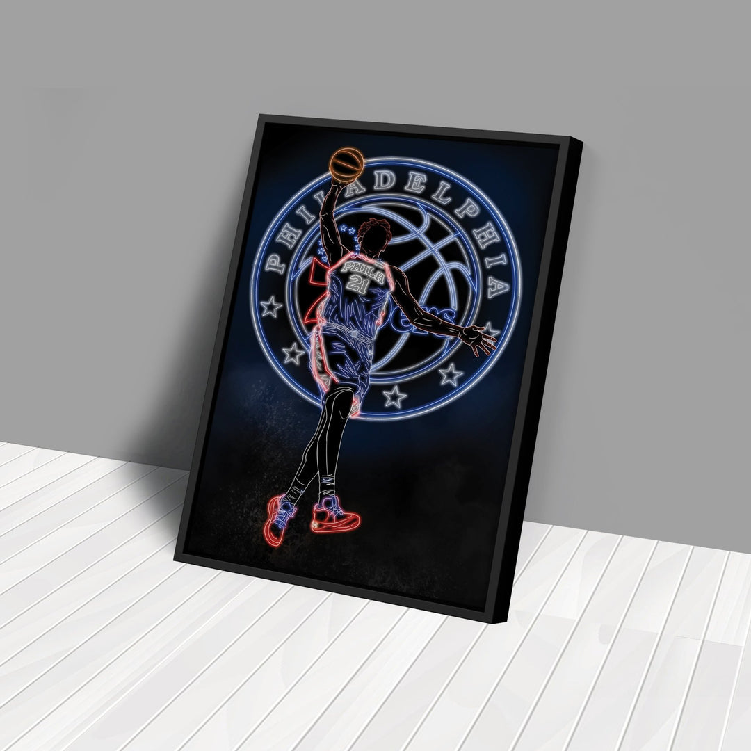 Joel Embiid Neon Canvas Art | 76ers Wall Decor - CanvasNeon