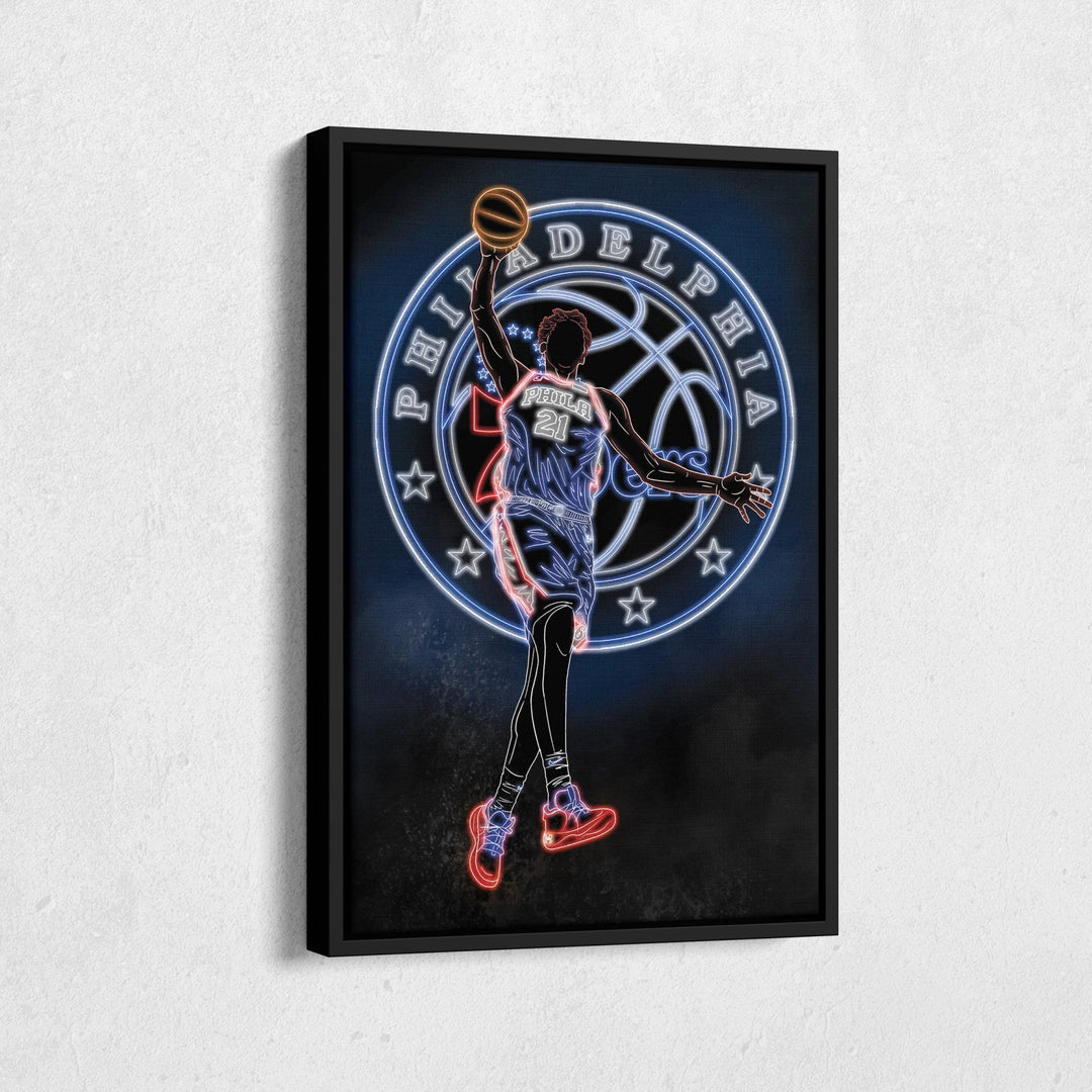 Joel Embiid Neon Canvas Art | 76ers Wall Decor - CanvasNeon