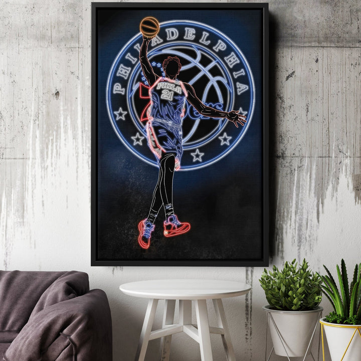 Joel Embiid Neon Canvas Art | 76ers Wall Decor - CanvasNeon