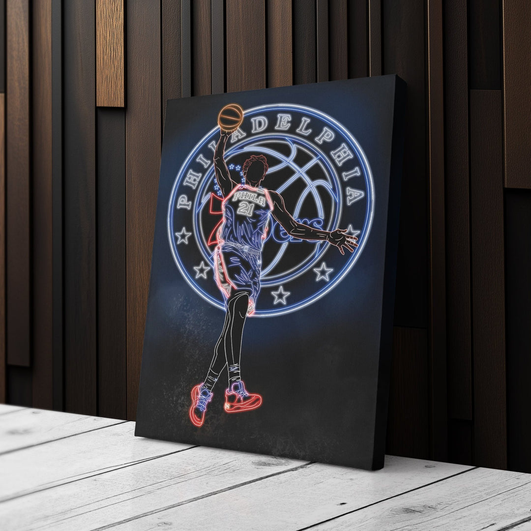 Joel Embiid Neon Canvas Art | 76ers Wall Decor - CanvasNeon