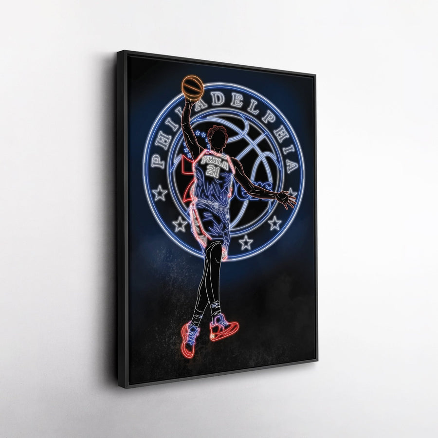 Joel Embiid Neon Canvas Art | 76ers Wall Decor - CanvasNeon