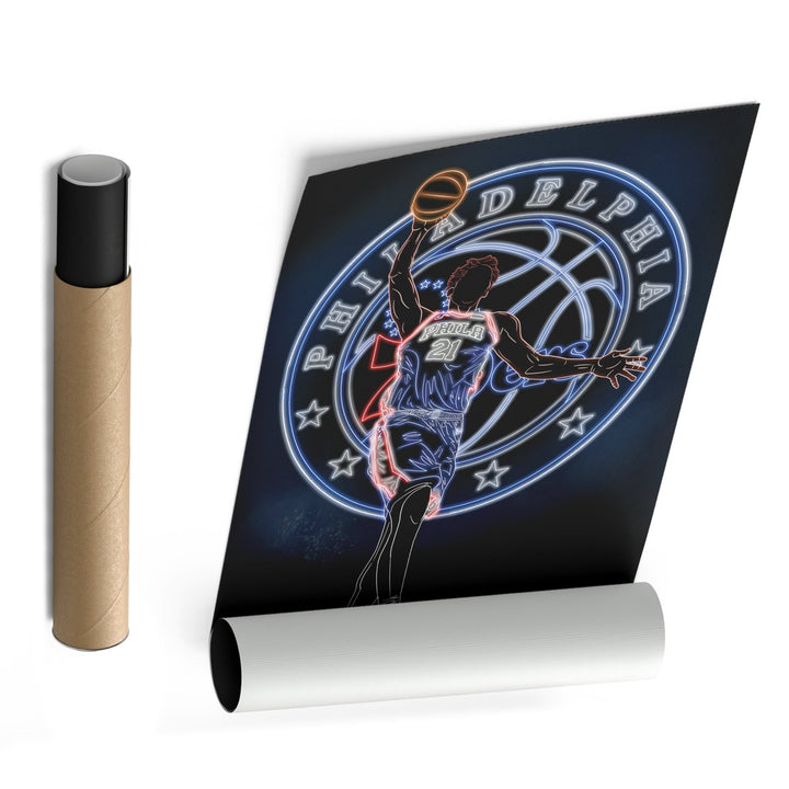 Joel Embiid Neon Canvas Art | 76ers Wall Decor - CanvasNeon