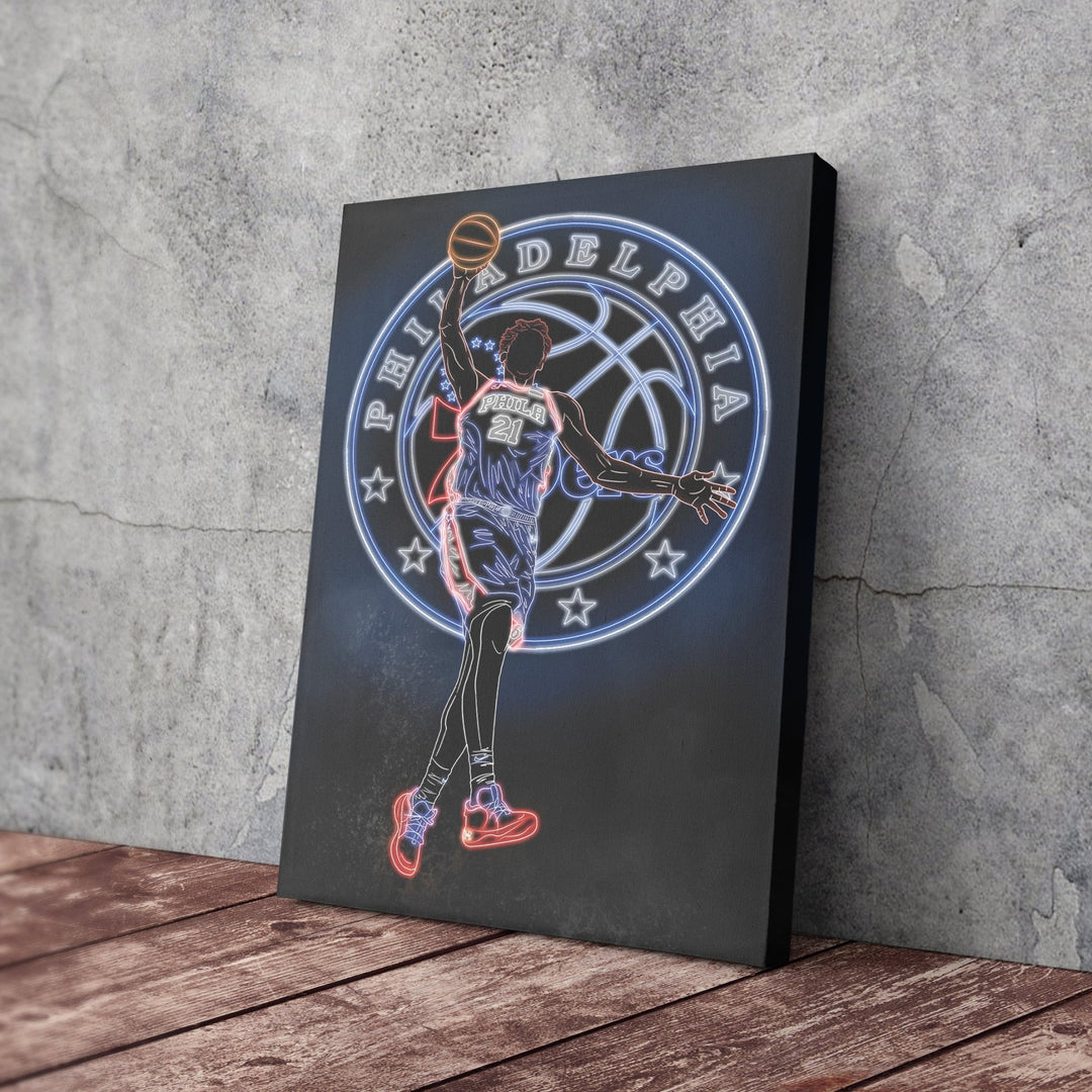 Joel Embiid Neon Canvas Art | 76ers Wall Decor - CanvasNeon