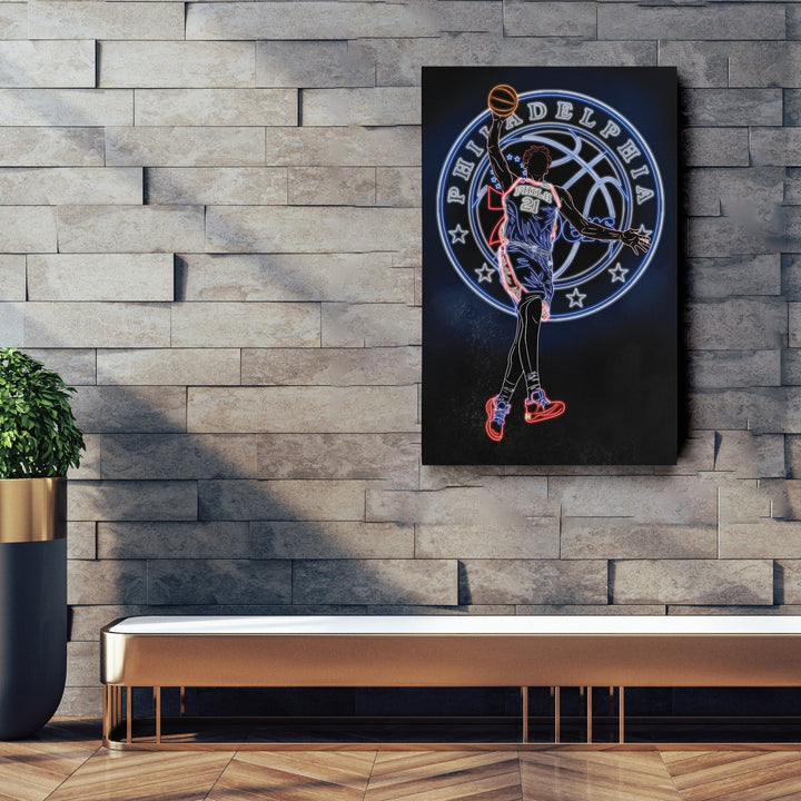 Joel Embiid Neon Canvas Art | 76ers Wall Decor - CanvasNeon