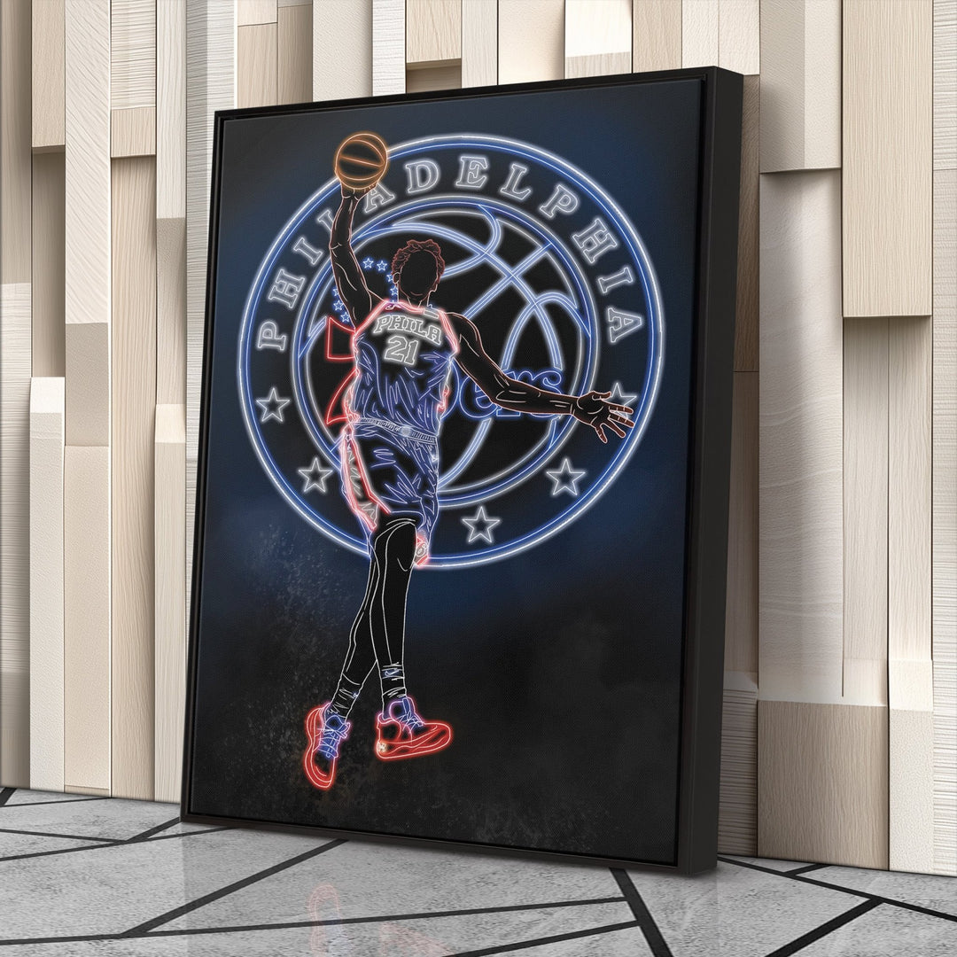 Joel Embiid Neon Canvas Art | 76ers Wall Decor - CanvasNeon