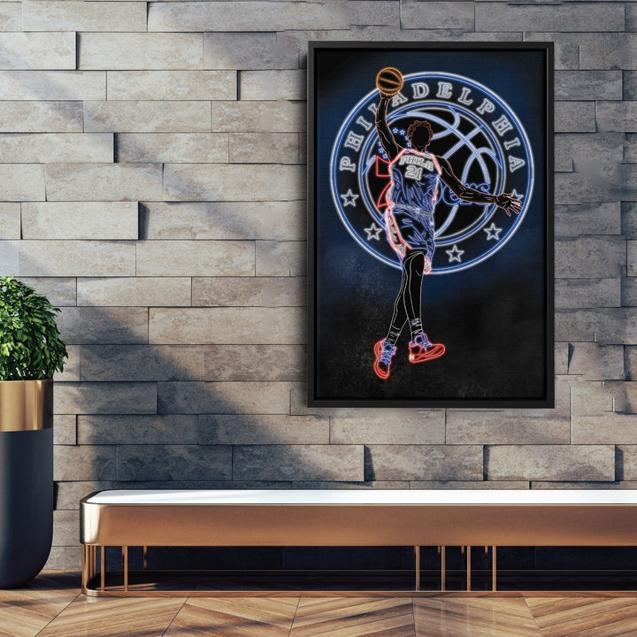 Joel Embiid Neon Canvas Art | 76ers Wall Decor - CanvasNeon