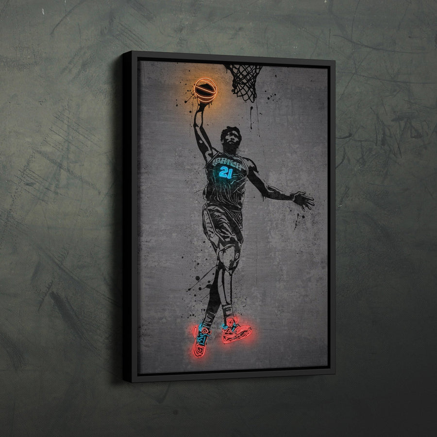 Joel Embiid Neon Canvas Art | Modern Wall Decor for 76ers Fans - CanvasNeon