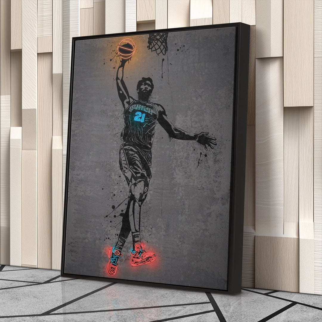 Joel Embiid Neon Canvas Art | Modern Wall Decor for 76ers Fans - CanvasNeon
