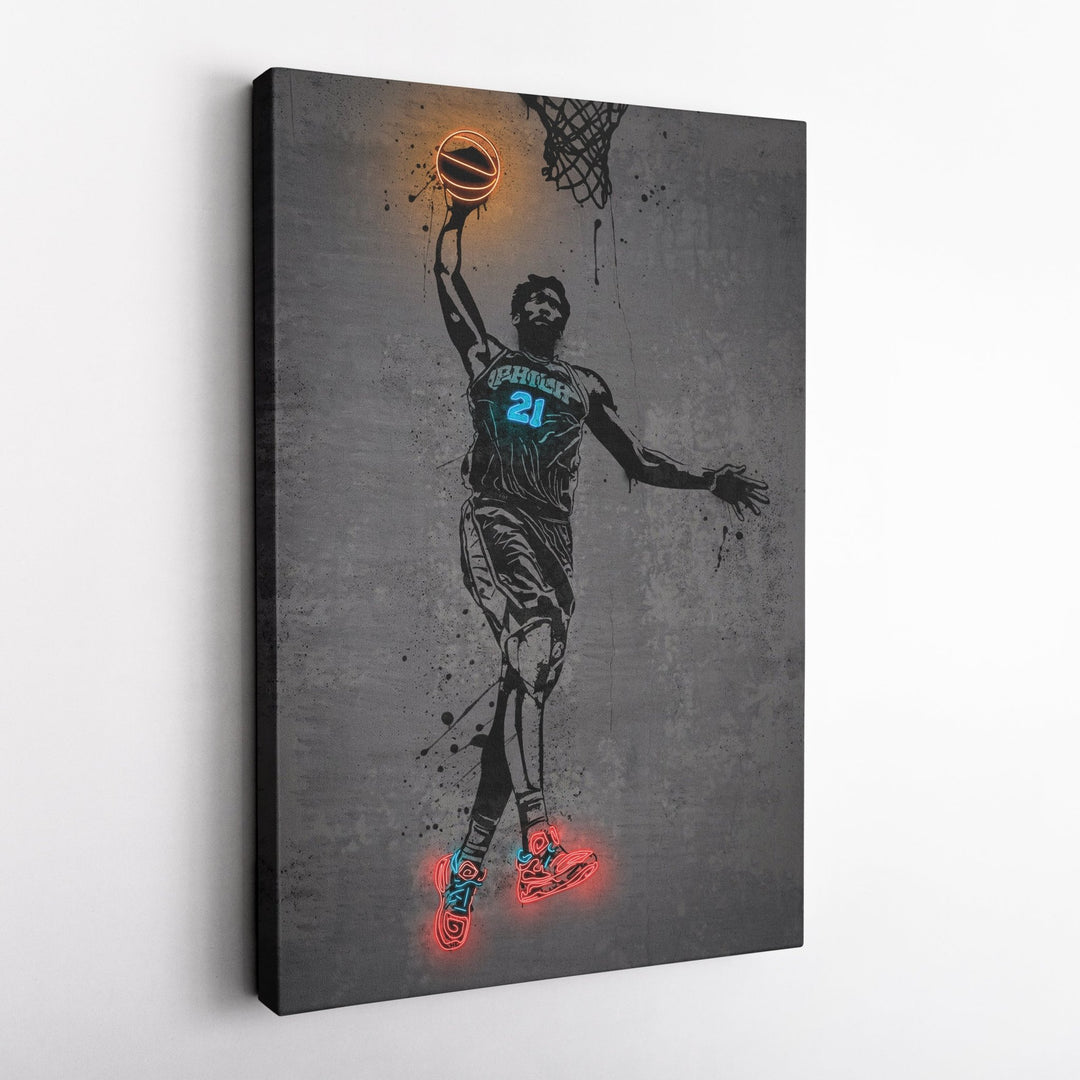 Joel Embiid Neon Canvas Art | Modern Wall Decor for 76ers Fans - CanvasNeon