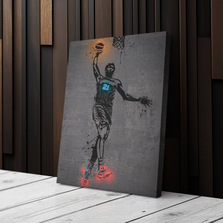 Joel Embiid Neon Canvas Art | Modern Wall Decor for 76ers Fans - CanvasNeon