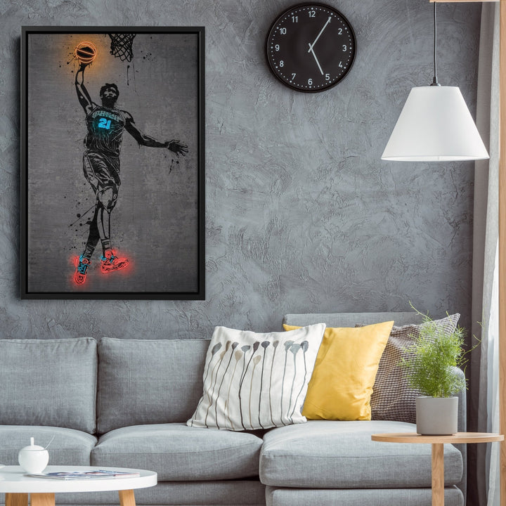 Joel Embiid Neon Canvas Art | Modern Wall Decor for 76ers Fans - CanvasNeon