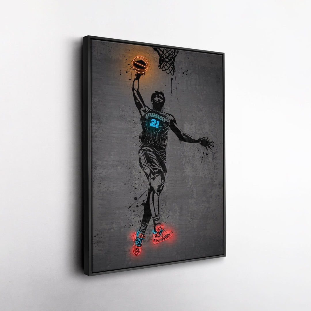 Joel Embiid Neon Canvas Art | Modern Wall Decor for 76ers Fans - CanvasNeon