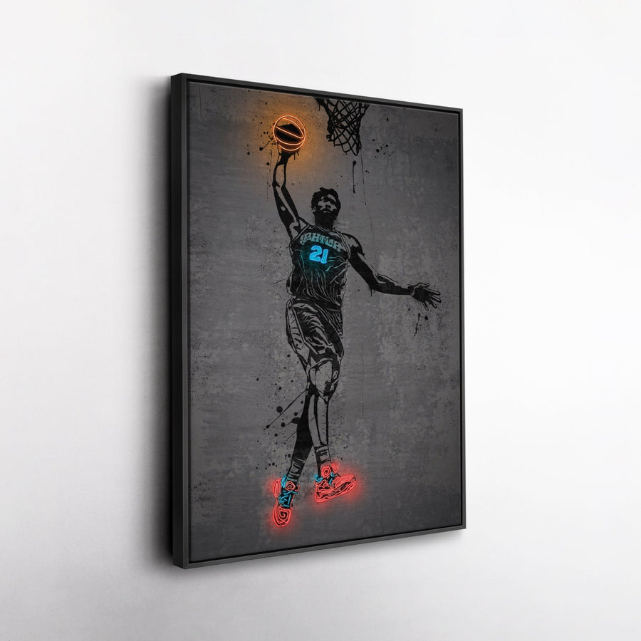 Joel Embiid Neon Canvas Art | Modern Wall Decor for 76ers Fans - CanvasNeon