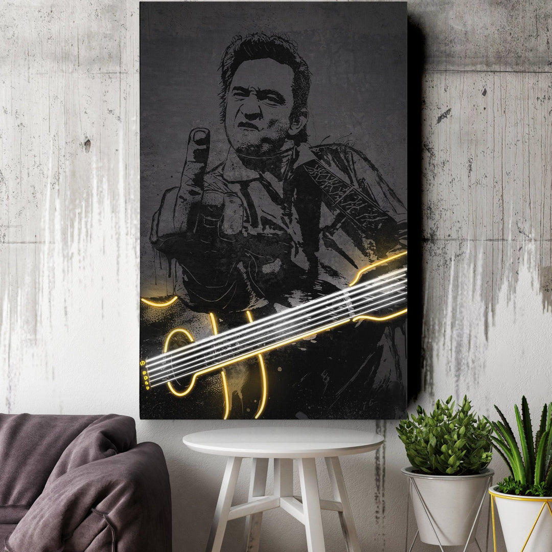 Johnny Cash Neon Canvas Art | Music Wall Decor - CanvasNeon