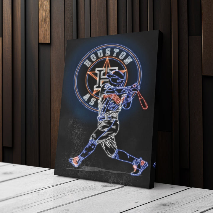 José Altuve Neon Canvas Art | Astros Wall Decor - CanvasNeon