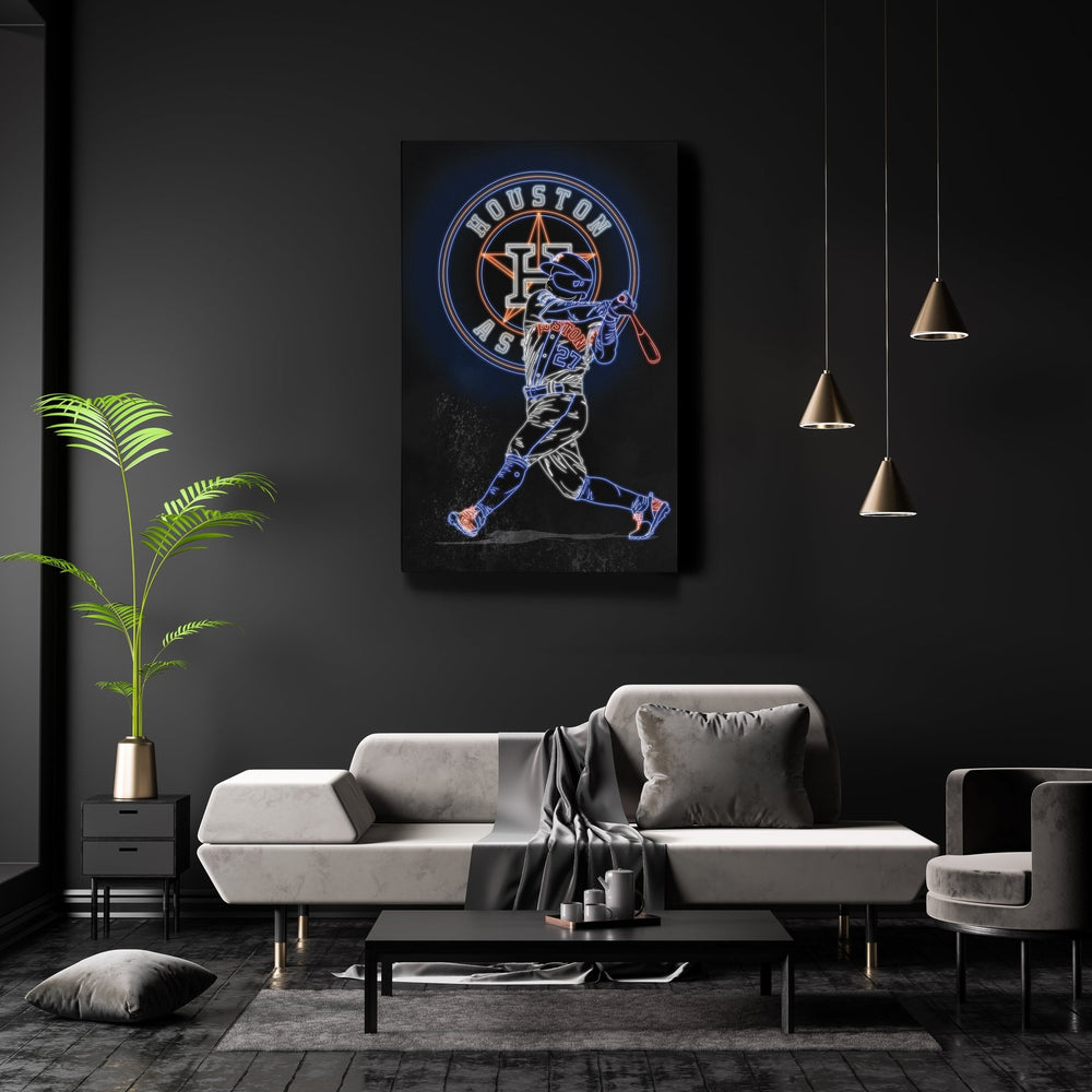 José Altuve Neon Canvas Art | Astros Wall Decor - CanvasNeon