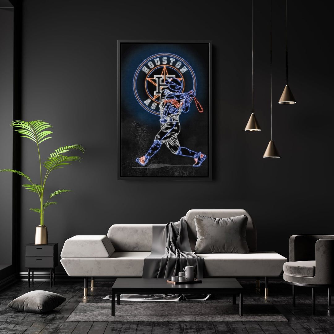 José Altuve Neon Canvas Art | Astros Wall Decor - CanvasNeon