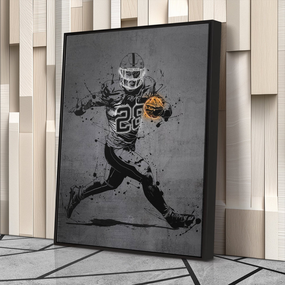 Josh Jacobs Neon Canvas Art | Modern Wall Decor for Raiders Fans - CanvasNeon