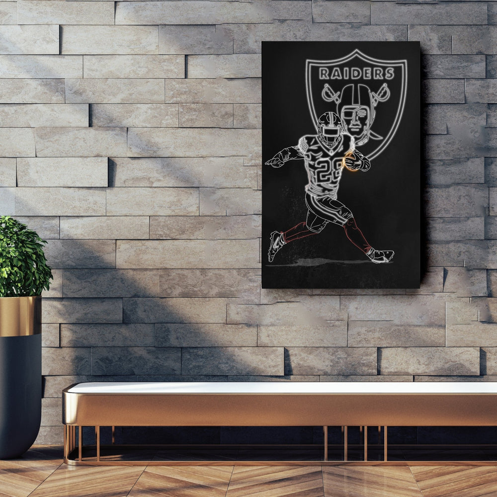 Josh Jacobs Neon Canvas Art | Raiders Wall Decor - CanvasNeon
