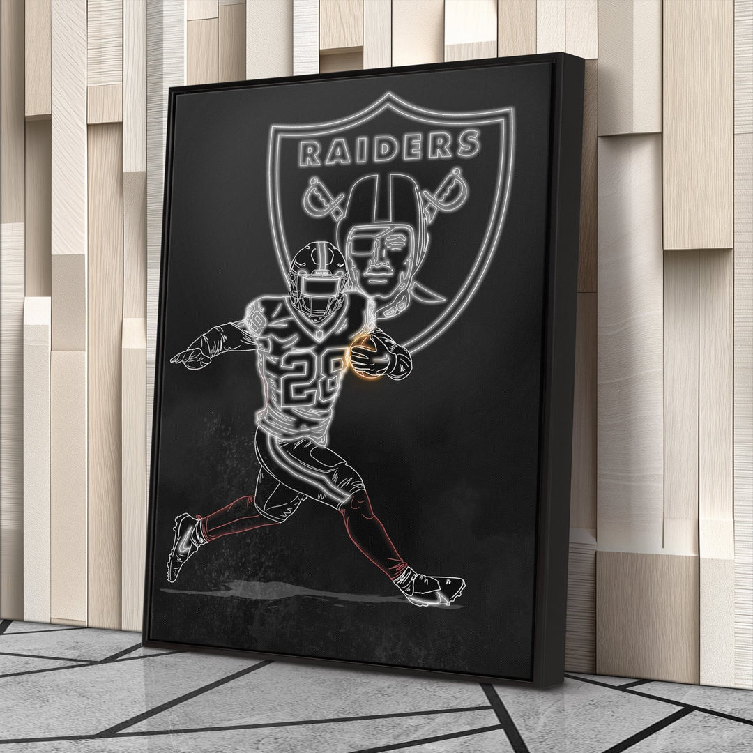 Josh Jacobs Neon Canvas Art | Raiders Wall Decor - CanvasNeon