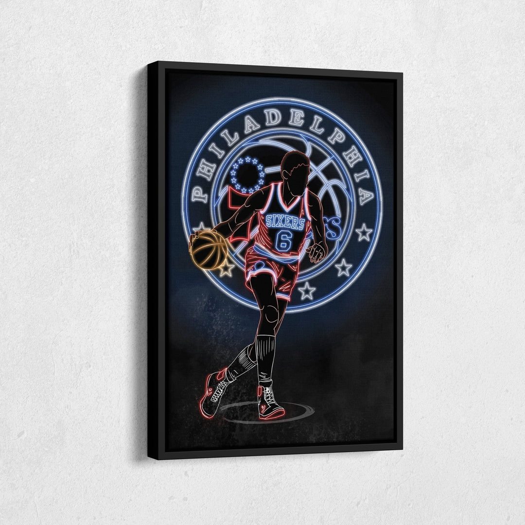 Julius Erving Neon Canvas Art | 76ers Wall Decor - CanvasNeon