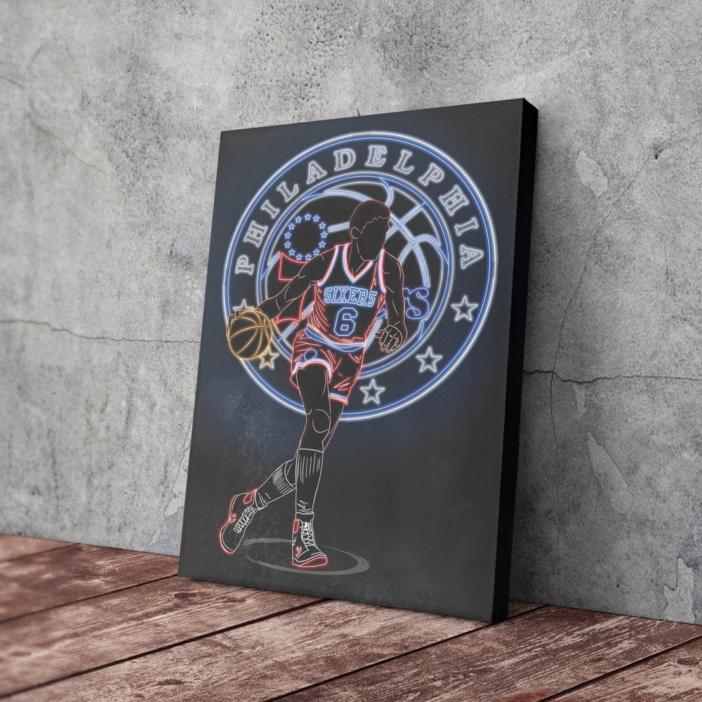 Julius Erving Neon Canvas Art | 76ers Wall Decor - CanvasNeon