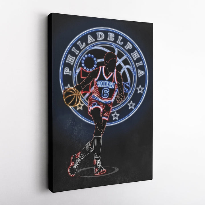 Julius Erving Neon Canvas Art | 76ers Wall Decor - CanvasNeon