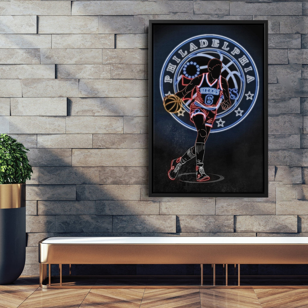 Julius Erving Neon Canvas Art | 76ers Wall Decor - CanvasNeon